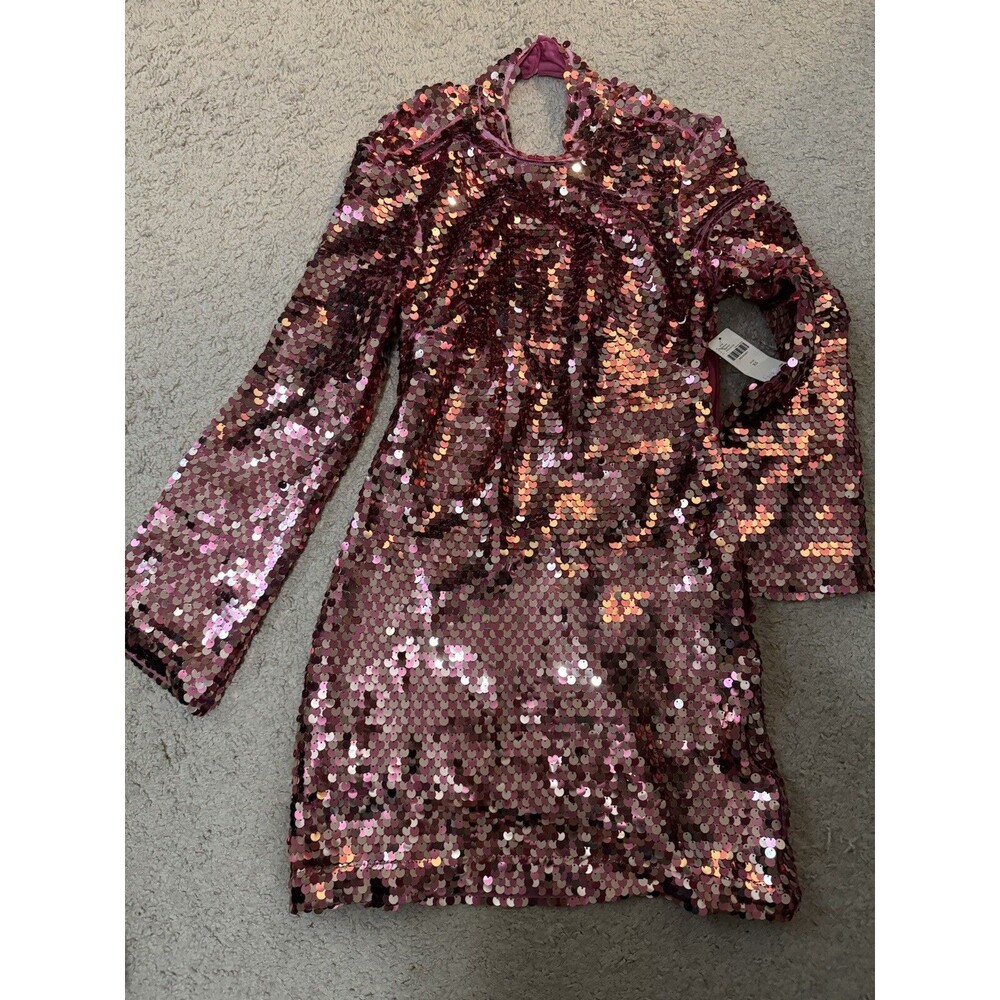 Anthropologie Maeve Long-Sleeve Mock-Neck Sequin Mini Dress, Size Small nwt